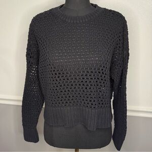 Old Navy Black Crew Neck Sweater Open Knit Long Sleeve - Large